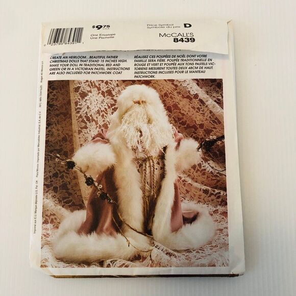 CUT Vintage 90s Sewing Pattern McCalls Crafts 8439 Father Christmas Doll - Picture 2 of 4